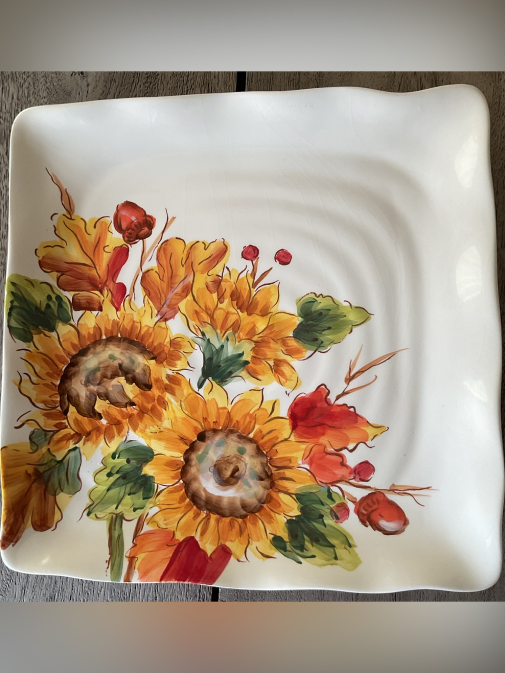 Maxcera “Sunflower  Bunch” Ceramic 11” Square Platter